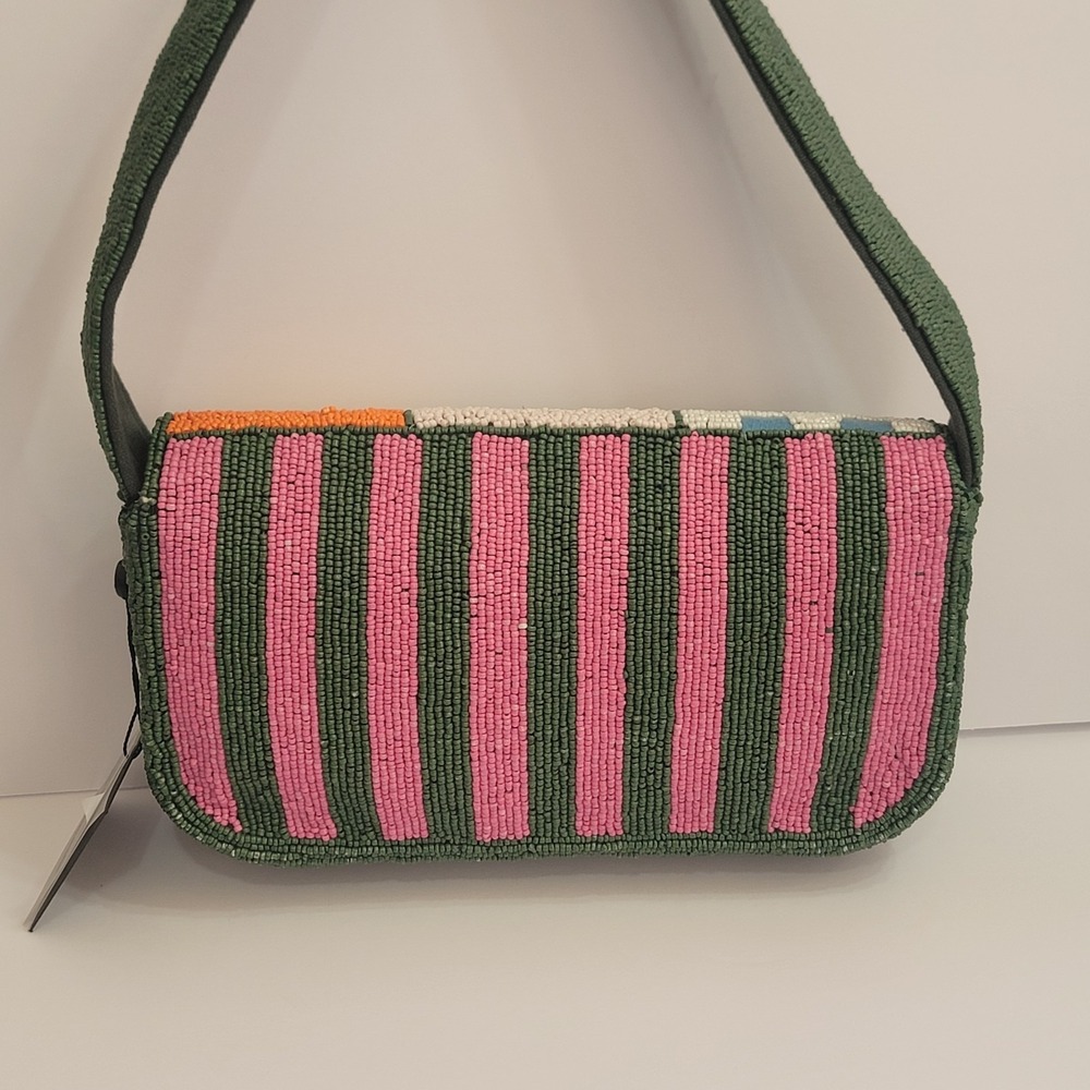 America & Beyond Tropical Patchwork Mosiac Sealife Fruit Hand Beaded Bag Exotic - Picture 6 of 10